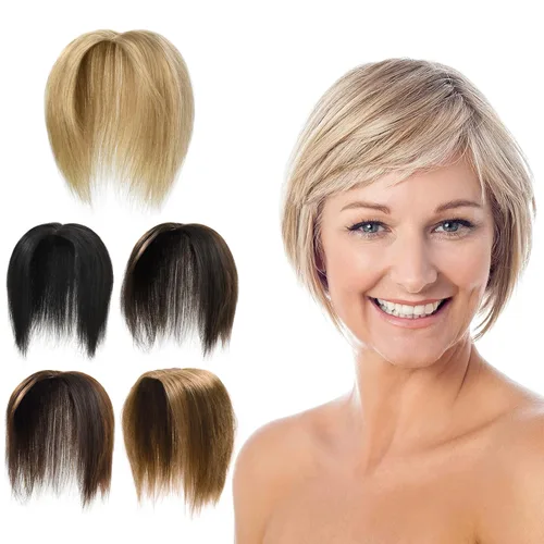 Miniatura 8 de Toppers de cabello humano con clip, sin costuras, para mujer, base de encaje para cabello picante, 12 pulgadas, rubio decolorado