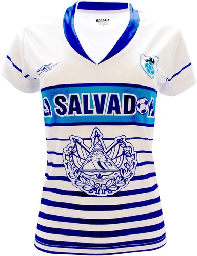 Miniatura 5 de ARZA Sports Women’s El Salvador Fan Soccer Jersey – Blue White Pink Slim Fit V‑Neck Shirt