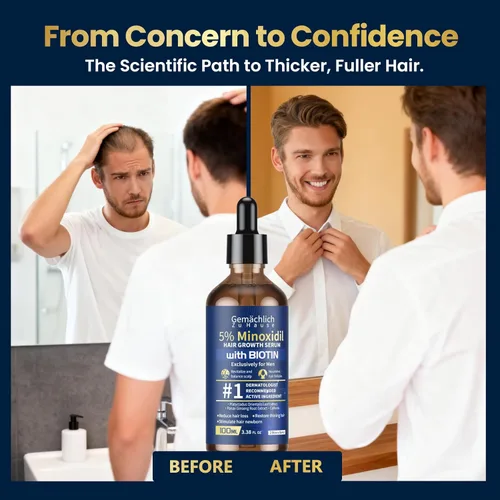 Miniatura 5 de 5% de minoxidil para el crecimiento del cabello con biotina, 3.4 fl oz de suero tópico de solución de minoxidil con romero y cafeína para 5%
