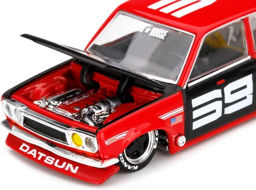 Miniatura 2 de TRUE SCALE Miniaturas Datsun 510 Pro Street SK510 Rojo y Negro (Diseñado por Jun Imai) Kaido House Special 1/64 Modelo de auto fundido a presión por