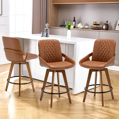 Miniatura 21 de Juego de 2 taburetes de bar, sillas de bar giratorias retro modernas de mediados de siglo de altura de mostrador, muebles con respaldo curvo