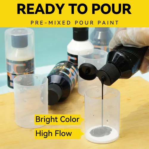 Miniatura 2 de OPHIR Total 22.8OZ Set de Pintura Acrílica para Verter, 3 Suministros de Pintura Acrílica Premezclada para Verter en Negro y 3 en Blanco, para Juego
