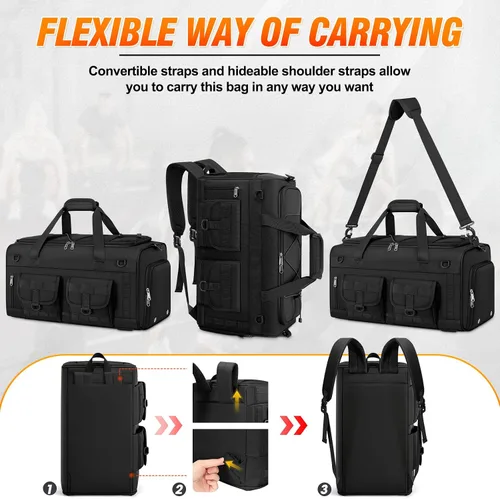 Miniatura 6 de RAINSMORE Bolsa de gimnasio para hombres, 45L grande 3 en 1, bolsa deportiva con compartimento para zapatos y bolsillo húmedo, resistente al agua