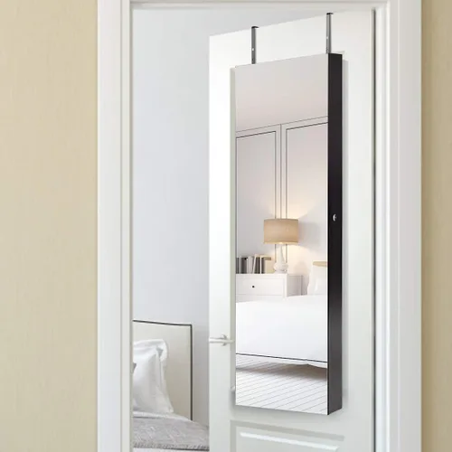Miniatura 82 de Giantex Armario de joyería para puerta de pared con espejo de longitud completa, 2 LED con cerradura grande organizador de joyas con espejo ancho