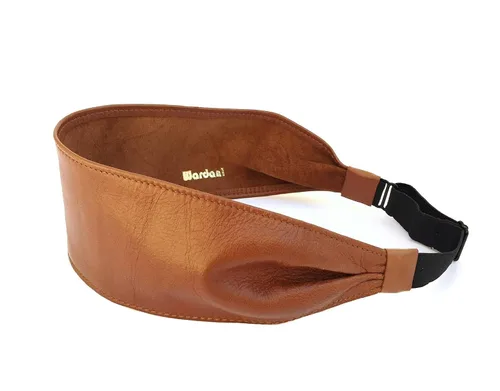 Miniatura 3 de Wardani, Diadema de cuero de 2.75 pulgadas de ancho, ajustable, elástica, suave y cómoda, fabricada en Estados Unidos con piel de cordero italiana
