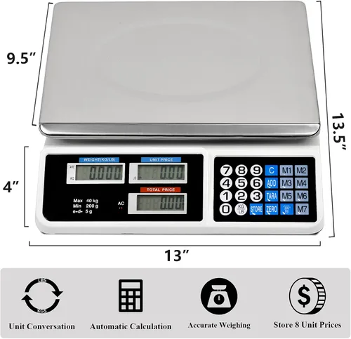 Miniatura 5 de C-CHAIN Escala de precio digital de 88LB Escala electrónica de precios de computación LCD Digital Comercial Alimentos Carne Escala