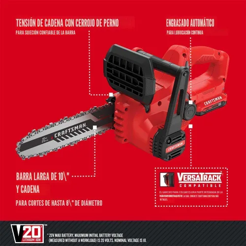 Miniatura 2 de CRAFTSMAN Mini Motosierra, Mini Motosierra Inalámbrica de 10 Pulgadas, Motosierra Eléctrica, Batería V20 y Cargador Incluidos, Cortador de Árboles