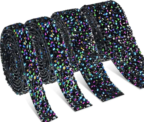 Miniatura 24 de Dowarm Cinta de diamantes de imitación de 3 yardas, rollo de cinta de diamantes de imitación, envoltura de malla con diamantes de imitación Negro