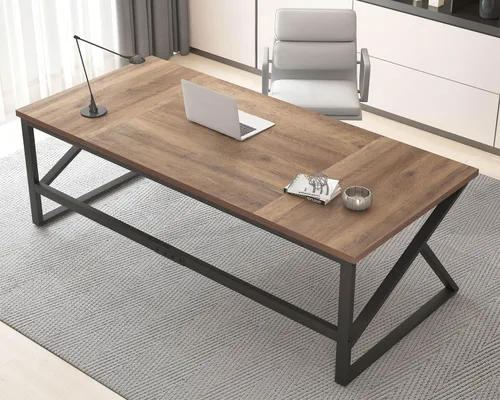 Miniatura 17 de HSH Escritorio Largo de 70 Pulgadas Negro, Escritorio Grande de Metal y Madera para 2 Monitores, Escritorio Moderno para Computadora de Oficina