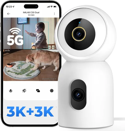 IMILAB Cámara de seguridad 3K+3K para interiores, cámara de doble lente para mascotas/perro/bebé con aplicación Xiaomi Home, cámara de habitación