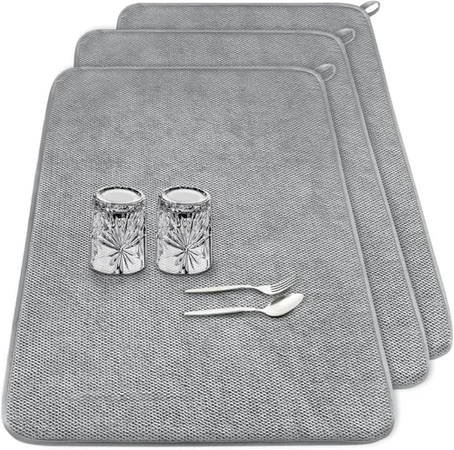 Miniatura 8 de Paquete de 2 alfombrillas de microfibra para secar platos, escurridor de platos absorbente para encimera de cocina, almohadillas de secado de platos