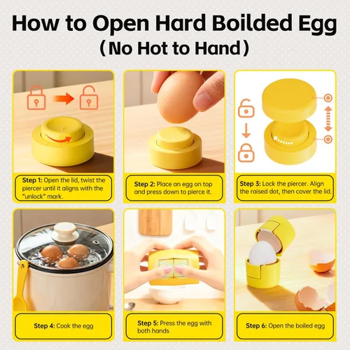 Miniatura 4 de Abridor de cáscara de huevo duro 2 en 1, pelador de huevos con perforador, lindo separador de huevos para huevos crudos, galleta de huevos