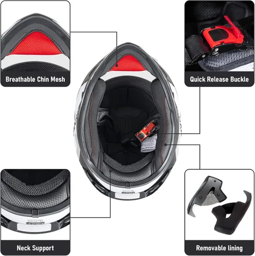 Miniatura 5 de Casco integral para motocicleta aprobado por DOT para adultos, ligero con ventilación, equipo de conducción para todas las estaciones, forro