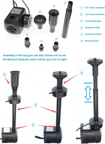 Miniatura 3 de Lewisia Kit de bomba de agua con cabezal rociador de hongos y flores, 12 luces LED de 6 pies, cable listado ideal para estanque Koi, acuario