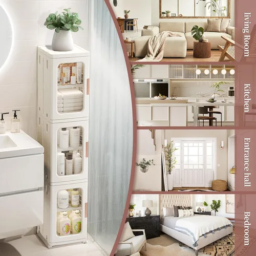 Miniatura 4 de CXCJAI Armario de almacenamiento estrecho con puertas y estantes, armario de cocina alto y delgado con estante ajustable, organizador de papel
