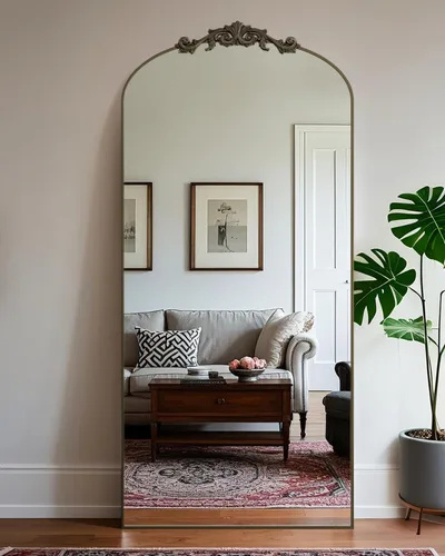 Miniatura 24 de Antok Espejo arqueado de longitud completa, espejo de piso de 71 x 28 pulgadas con tallado, espejos de cuerpo completo para decoración del hogar