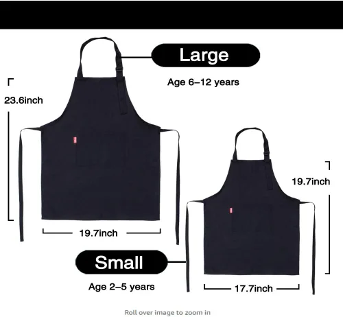 Miniatura 4 de Juego de delantal y gorro de chef para niños, delantal ajustable con babero para niños con 2 bolsillos. Lindo delantal de cocina para niños y niñas
