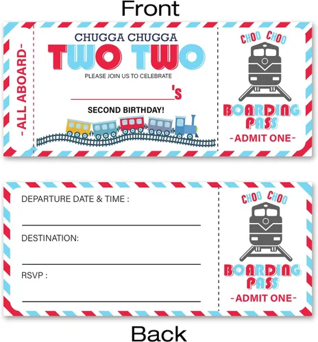 Miniatura 2 de VAHATAN Invitaciones de fiesta de segundo cumpleaños con sobres, paquete de 20 invitaciones de tren para fiesta de segundo cumpleaños con sobres, 9