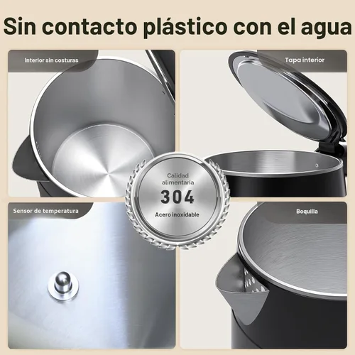 Miniatura 3 de Mecity Hervidor eléctrico de 1.7L con pantalla táctil de control de temperatura, sin contacto de plástico con agua. 6 programas de temperatura