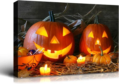 Miniatura 48 de Denozer - Pintura artística de pared de Halloween, impresión artística sobre lienzo para dormitorio, sala de estar, decoración de pared del hogar