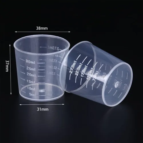 Miniatura 2 de 60 vasos graduados de plástico, 1.0 fl oz/1 onza, escamas transparentes y vasos de mezcla de epoxi, paquete de 50 varillas de madera para remover