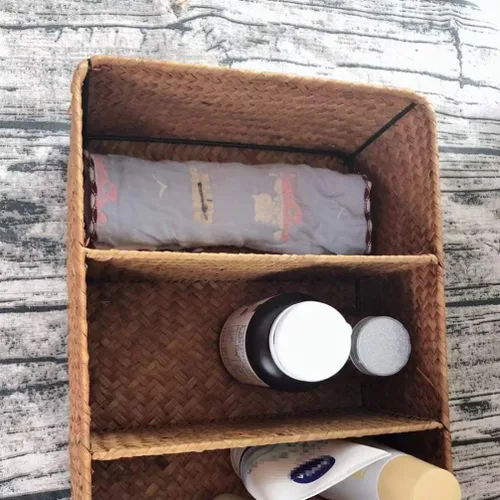 Miniatura 5 de Cesta tejida a mano de algas marinas Caja de almacenamiento tejida de 3 compartimentos para decoración de escritorio para el hogar, baño, oficina