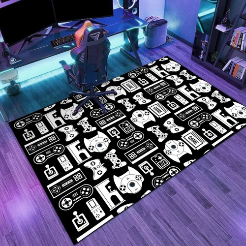 Miniatura 5 de Alfombra de Juego para Adolescentes Varones con Decoración de Controlador de Juegos, Alfombras de Videojuegos para Dormitorio de Niños, Sala