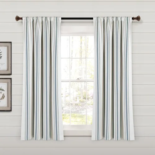 Miniatura 19 de Lush Decor Farmhouse Stripe - Par de paneles de cortinas de ventana de algodón reciclado ecológico teñido en hilo a rayas, 42" A x 63" L, Negro