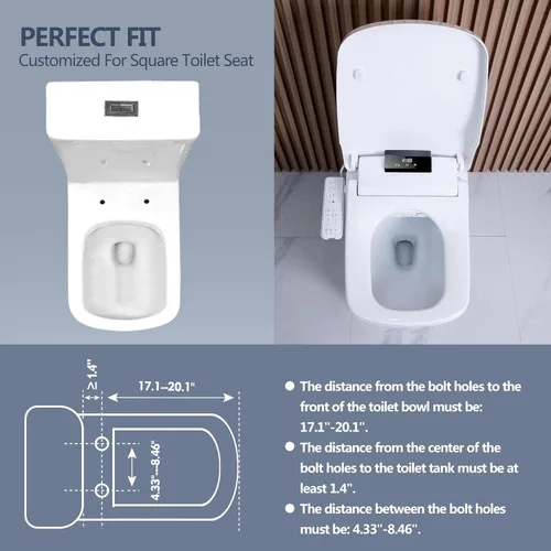 Miniatura 4 de WLJBIDET Asiento de bidé cuadrado para inodoros rectangulares, asiento de inodoro eléctrico con calefacción, secador de aire ajustable y agua tibia