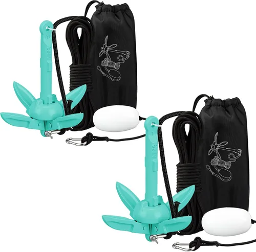 Miniatura 57 de Lounsweer Paquete de 2 anclajes de kayak marino de 1.5/3.5 libras, kit de anclaje plegable para barco, kayak, pesca, accesorios para botes pequeños