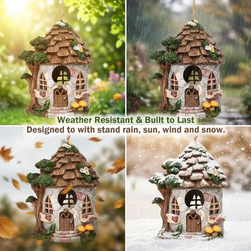 Miniatura 6 de Yinns Casa de pájaros de resina para exteriores, casas de pájaros para exteriores para anidar pájaros silvestres, casas decorativas de piedra