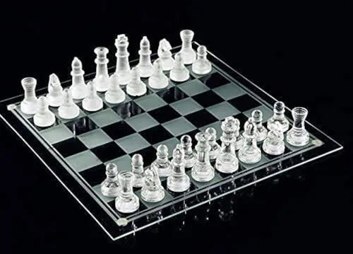 Juego de ajedrez de vidrio de 10 x 10 pulgadas, piezas esmeriladas y transparentes, parte inferior de fieltro para adultos y adolescentes (regalo