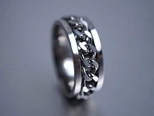 Miniatura 3 de Spinner Ring Men, Silver Braided Band for Wedding,Custom Engraved Stainless Steel, Inlay Chain, Gift for Him