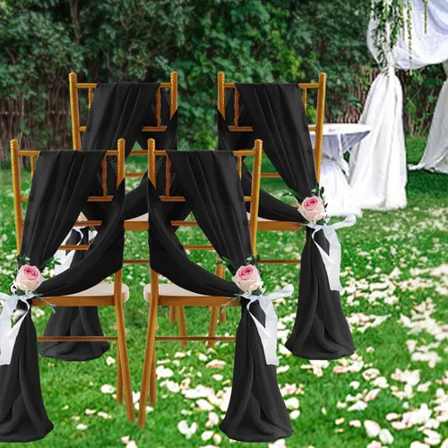 Miniatura 7 de SiinvdaBZX 2 Paneles Tela Drapeada de Arco de Boda 30" x 240" de Poliéster de Gasa Negra para Múltiples Ocasiones