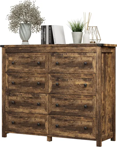 Miniatura 16 de Cómoda para dormitorio con 6 cajones, cómoda de madera de granja, soporte de TV ancho con mango de metal, organizador de ropa moderno para pasillo