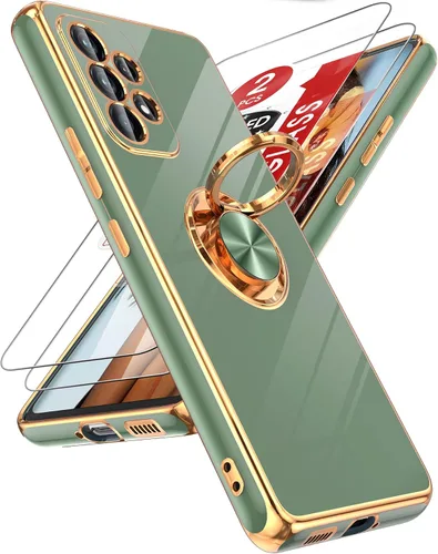 Miniatura 12 de LeYi Funda para Samsung Galaxy S22 Ultra con soporte de anillo giratorio de 360°, soporte magnético, chapado en oro rosa, borde protector para Negro