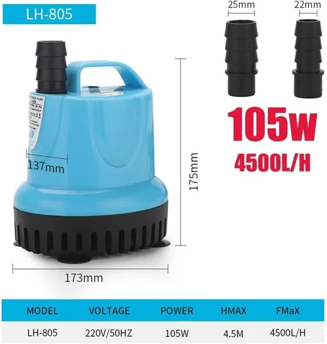 Miniatura 2 de Bomba sumergible eléctrica 10/18/25/45/60/85/105W 600-4500L/H Bomba de agua sumergible 220V acuario peces estanque tanque boquilla Marin Control
