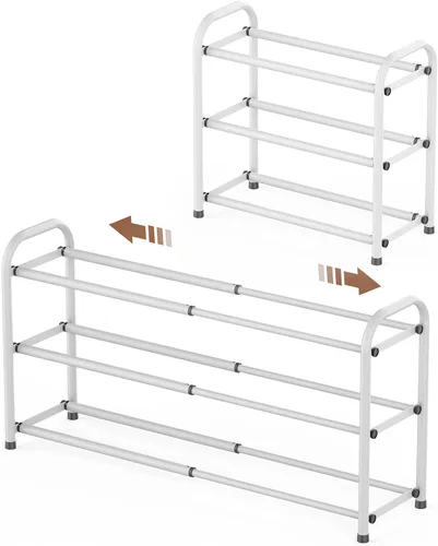 Miniatura 14 de Gonfoam Zapatero expandible de 2 niveles, estante ajustable para zapatos, organizador de almacenamiento de metal resistente, zapatero de pie