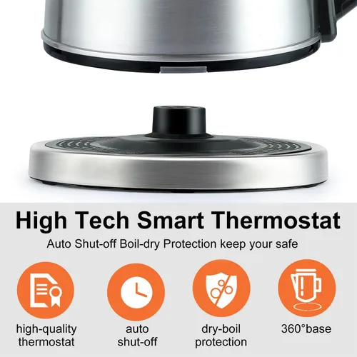 Miniatura 4 de WOOLALA Hervidor de agua eléctrico de 2.0 L, caldera y calentador de agua de gran volumen, calentador de agua caliente de acero inoxidable