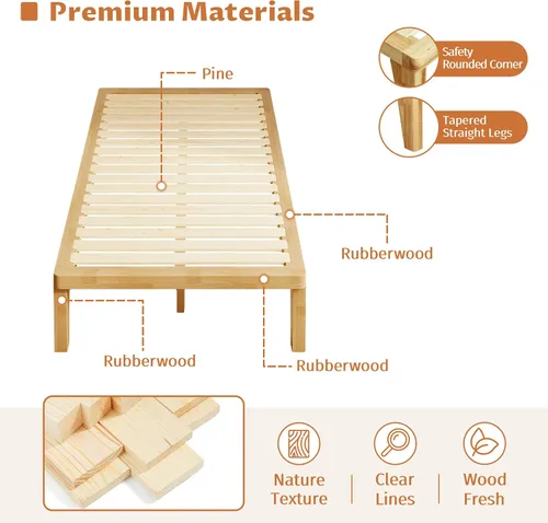 Miniatura 7 de IOTXY Marco de Cama de Plataforma Twin – Base de Fundación de Colchón de Madera Maciza de 12 Pulgadas con Listones y Patas de Apoyo de Alta