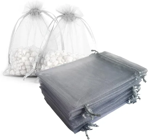 Miniatura 41 de 100 bolsas de organza con cordón de regalo para joyas, galletas, malla de tela transparente de 5 x 7 pulgadas, bolsa reciclable duradera para baby