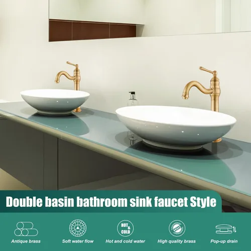 Miniatura 9 de Heyalan Grifo de lavabo alto para lavabo, grifo de baño de una sola manija, boquilla alta de 1 orificio con material de drenaje, grifo mezclador