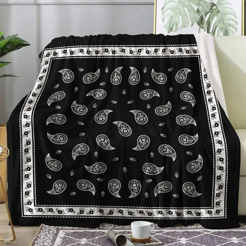 Miniatura 10 de Manta tipo bandana negra tamaño King, manta de forro polar para sofá, cama, sofá, mantas y mantas de cachemira, manta de franela de felpa súper