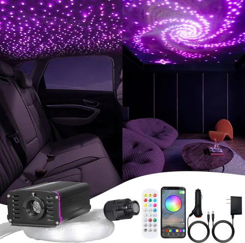 Miniatura 7 de GIDERWEL Luz inteligente de fibra óptica controlada por aplicación, kit de techo RGBW Starlight con control remoto, 200 cables de fibra óptica