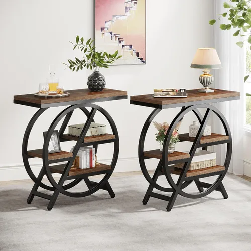 Miniatura 5 de Tribesigns Mesa auxiliar para sala de estar, mesa auxiliar estrecha de 3 niveles con almacenamiento, mesa auxiliar de sofá de madera con marco