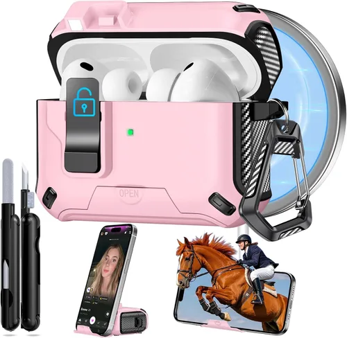 Miniatura 14 de Ekoonpft Funda para AirPods Pro 2 (2023/2022/2019), diseño de bloqueo de seguridad y soporte de teléfono para Apple AirPods Pro de 2ª/1ª