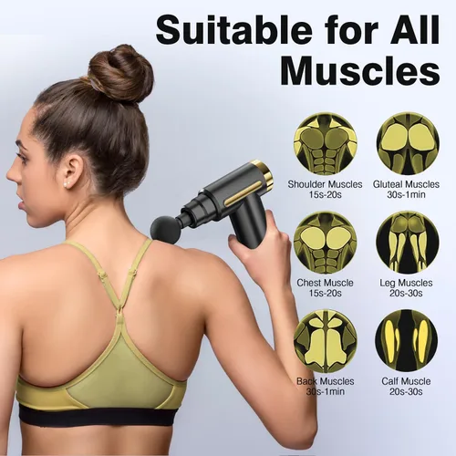 Miniatura 6 de COTSOCO - Pistola de masaje mini de mano, de tejido profundo con 6 velocidades, masajeador muscular inalámbrico con 4 cabezales, carga tipo C, Negro