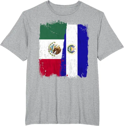 Miniatura 45 de Camiseta con la bandera mexicana de El Salvador con la mitad de la bandera mexicana de El Salvador