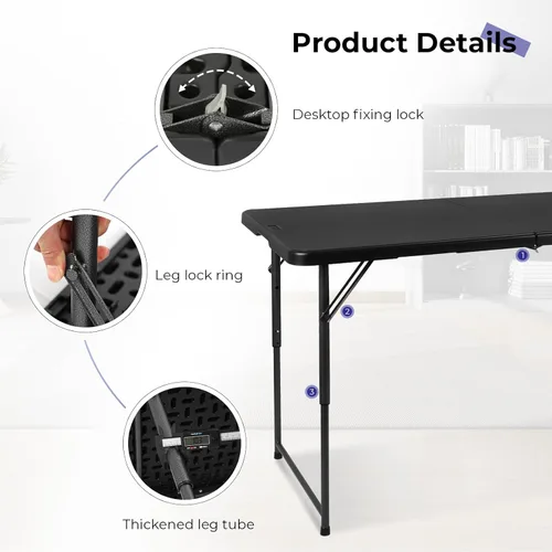 Miniatura 5 de Byliable Mesa plegable de 1,2 m portátil de plástico resistente plegable por la mitad mesa de uso múltiple pequeña para interiores y exteriores