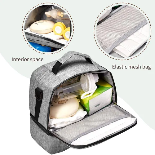 Miniatura 3 de Bolsa para extractor de leche con compartimento para extractor de leche, bolsa enfriadora y resistente a la humedad, doble capa para la madre, Gris